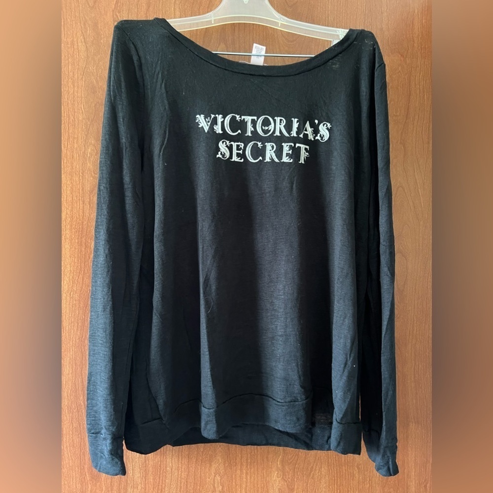 Victoria Secret Shirt Womens Long Sleeve Black Logo - Picture 5 of 8